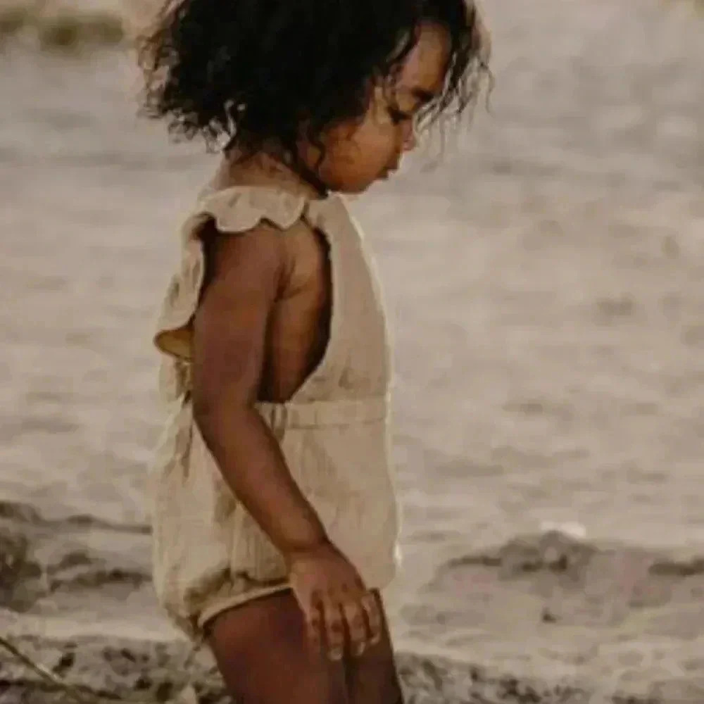 NWT The Simple Folk The Ruffle Romper 8/9 Sand 100% Organic Cotton Muslin